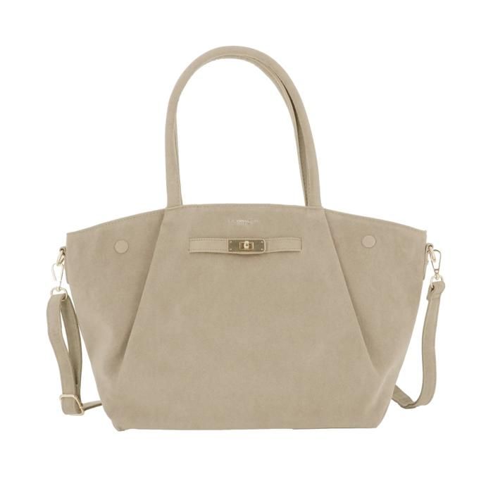 Grand sac à main femme avec bandoulière similicuir suédé - Sac de shopping format A4 bureau cours - Rétro Élégant - Beige