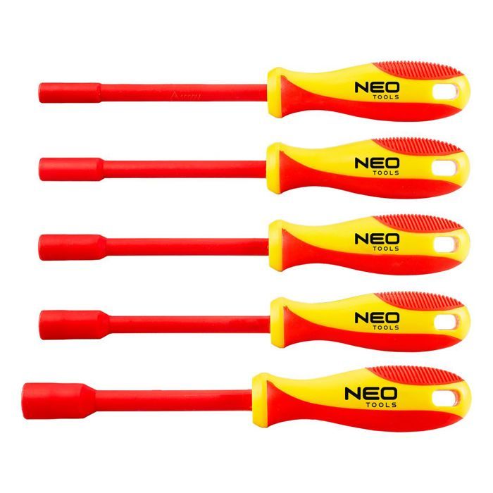 Ensemble de tournevis isolés à douille - NEO - 5 pièces - 55 mm à 13 mm - Longueur 125 mm - Pour électriciens