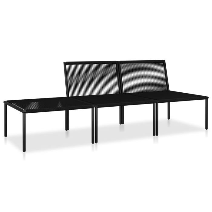 Salon de jardin - 3 pcsCLARENCE® Pour Jardin - Cadre stable - avec coussins Noir PVC 180x60x65cm C6271252
