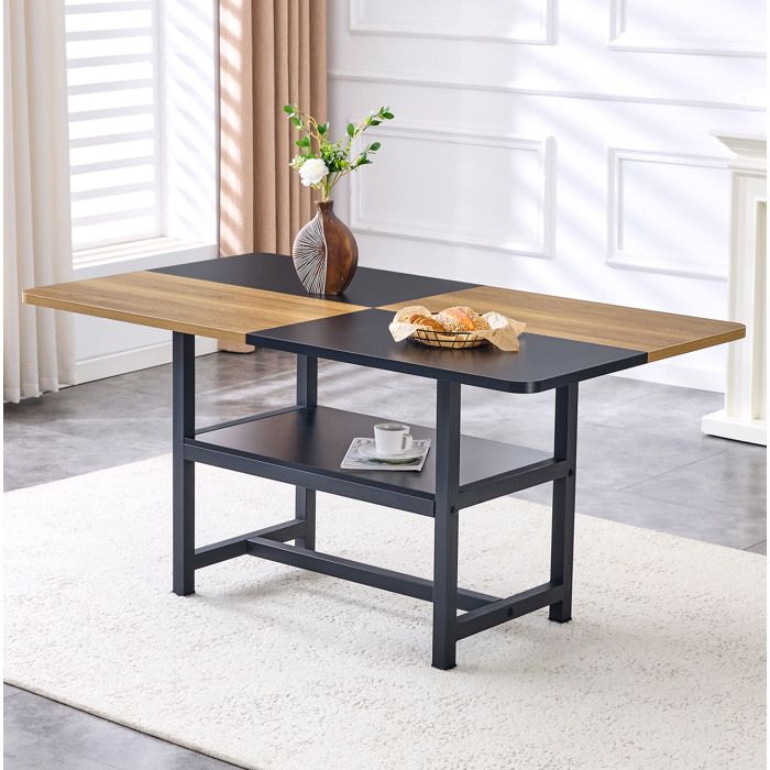 Table à manger rectangulaire 160 x 90 cm avec rangement noir et bois Maisentiel
