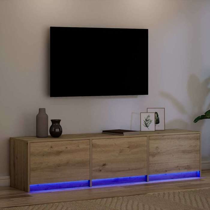 Joli & Fonctionnel -(Marron)Support média - Meuble TV - Table TV - avec LED avec tiroir Chêne artisan 165x34x40cm - MEUBLE HIFI jgk4