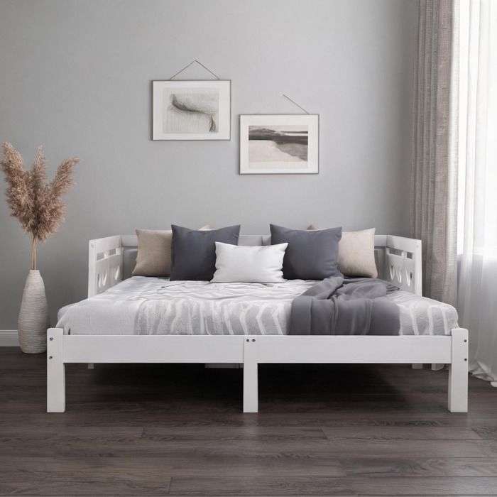 Canapé-lit gigogne blanc avec cœur – 2 couchages 90x200 cm en pin massif