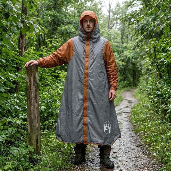 vidaXL Poncho de pluie 2-en-1 avec capuche Gris et orange 42017408