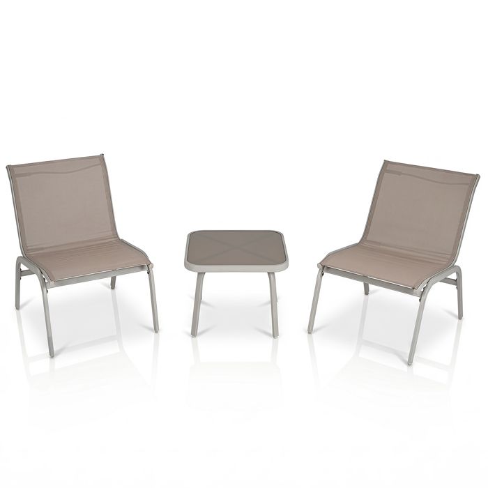 Ensemble 3 PCS Table et Chaise de Jardin COSTWAY Chaises en Tissu Table dAppoint Carrée en Plateau Verre pour Terrasse Balcon Ensemble 3 PCS Table et Chaise de Jardin COSTWAY Chaises en Tissu Table dAppoint Carrée en Plateau Verre pour Terrasse Balcon