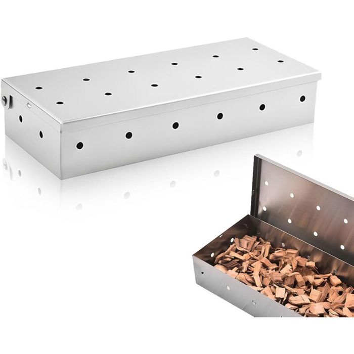Boîte de fumage inox universelle Fumoir barbecue bois compatible gaz charbon électrique 22x95x4cm