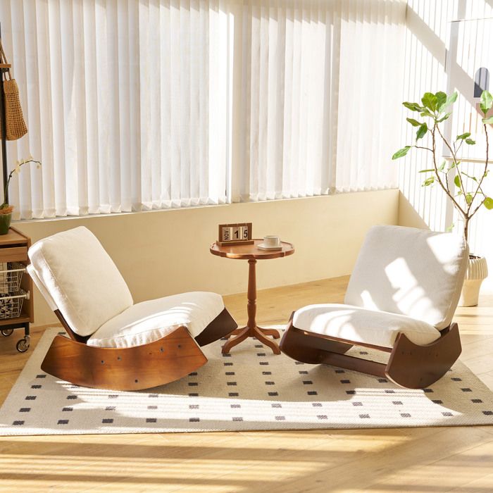 WOVREO lot de 2 fauteuils a bascule glider en bois massif et velours cotele blanc avec accoudoirs