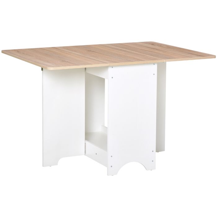 LIA Table console à rabat avec espace étagère table basse pour salon et cuisine table à rabat couleur bois et blanc 118x80x72 cm
