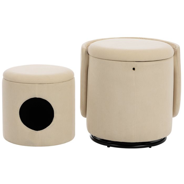 SENVIRO tabouret pivotant de rangement 48 x 52 x 75 cm 360° silencieux rembourré en corduroy beige