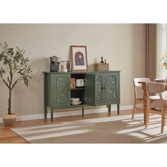 Buffet bas EVRYAE 160 x 40 x 89 cm 4 portes rangement salle à manger panneaux de particules/MDF vert