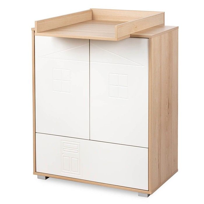 IDA Commode bébé en bois 2 portes 1 tiroir Blanc / Bois avec plan à langer amovible IDA Commode bébé en bois 2 portes 1 tiroir Blanc / Bois avec plan à langer amovible