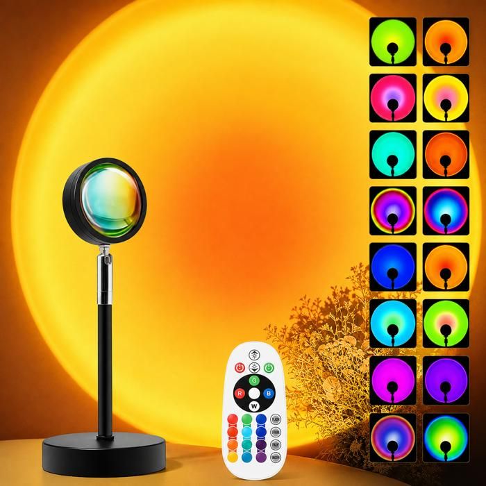 Projecteur LED coucher de soleil RGB 16 couleurs avec télécommande lampe ambiance chambre salon noir