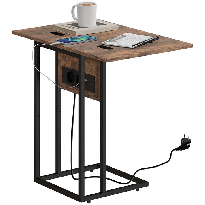 39 x 29 x 57 cm table dappoint bout de canapé avec station de charge plateau pliable pour salon ou chambre