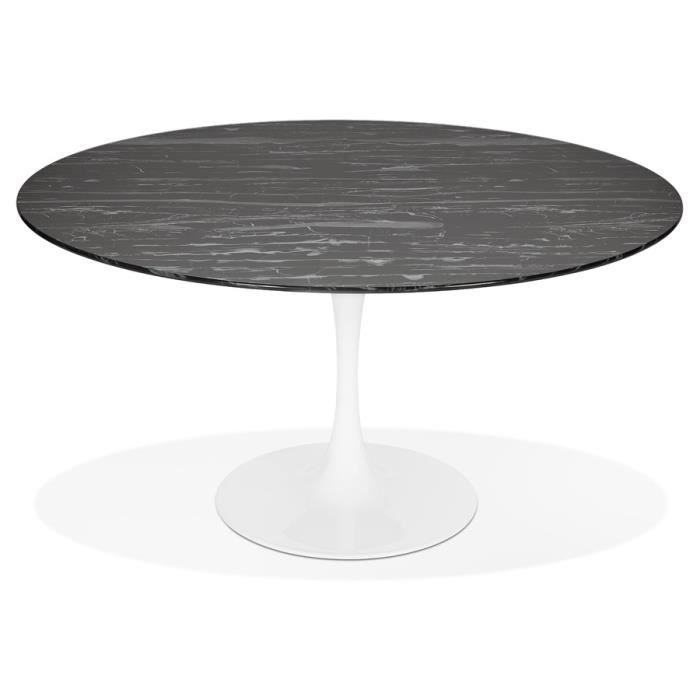Table A Manger Shadow Ronde En Verre Noir Effet Marbre Et Pied