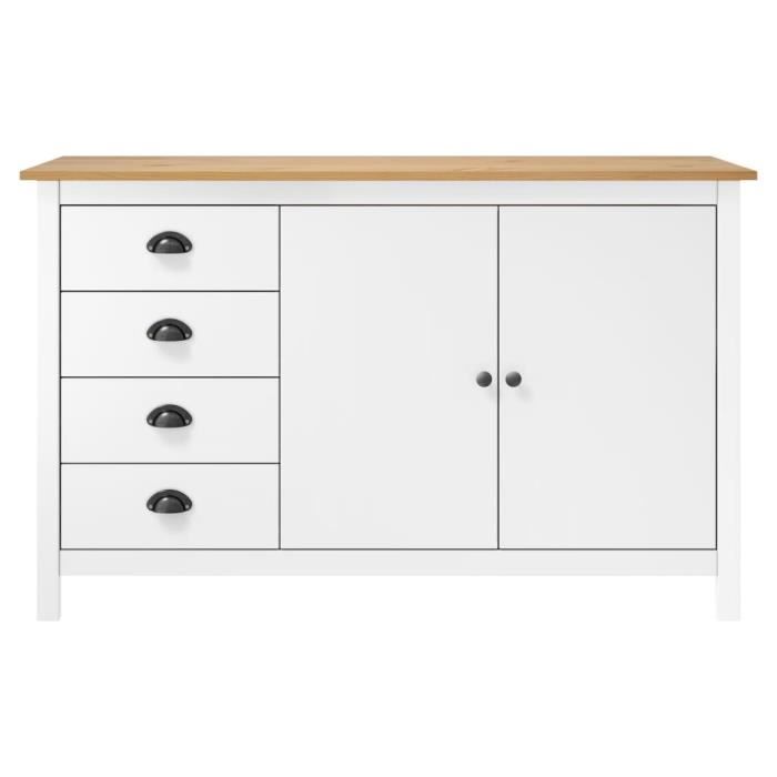 Buffet Hill Blanc 130x40x80 cm Bois de pin solide-ASH7628922268228