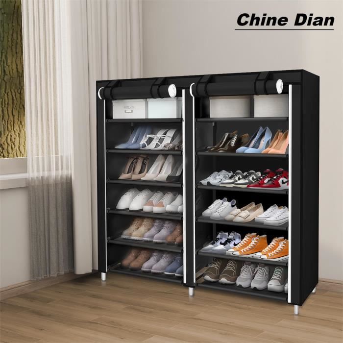 Meuble à chaussures Chine Dian - 7 étagères - Acier inoxydable et toile non tissée - Noir