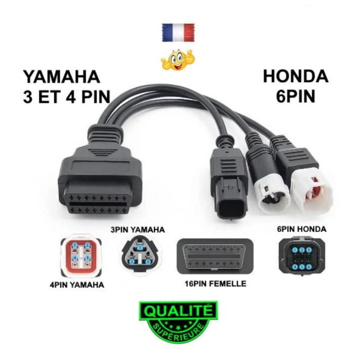 Câble OBD2 Moto 3 en 1 YAMAHA 3PIN et 4PIN + HONDA 6PIN Scanner Diagnostic