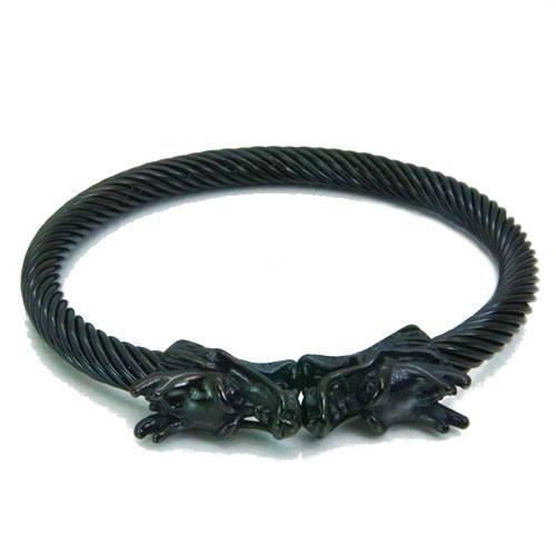 Bracelet homme jonc acier inoxydable noir têtes de dragon