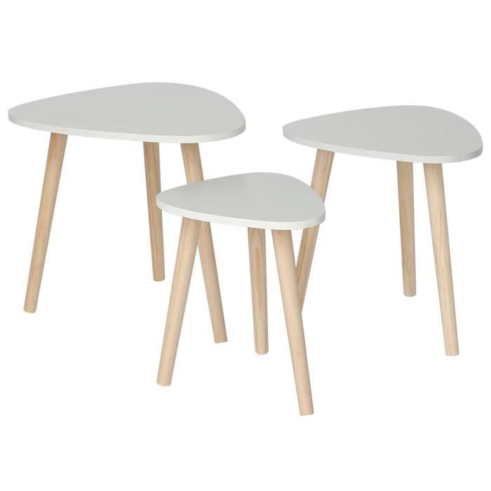 Luxs Lot De 3 Tables Basse Blanche Table Gigogne Scandinave Table