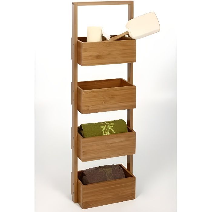 Meuble Etagere En Bambou Rangement Salle De Bain Cdiscount Maison