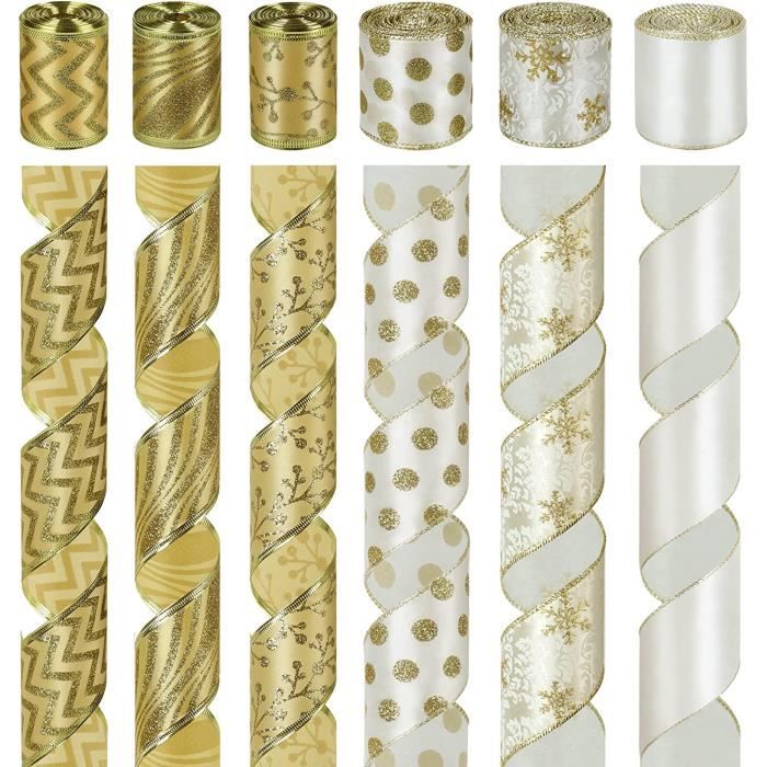 Lot 6 Rouleaux Ruban Satin 20mm X 132m - Rubans Cadeaux Dorés Pour Mariage, Emballage & Décoration