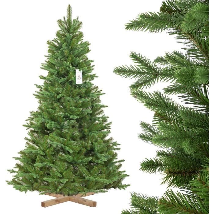 Sapin De Noël Artificiel 210 Cm Nordmann Avec Neige Et Cônes - 1584 Branches, Aspect Hivernal Réaliste - Socle En Bois