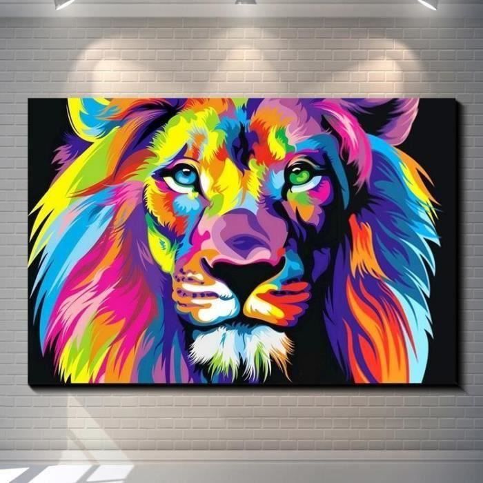 Tableau Déco - Toile HD Imprimer Lion des Animaux Peinture à l'huile  Moderne Wall Art - Sans Cadre - Achat / Vente tableau - toile - Cdiscount