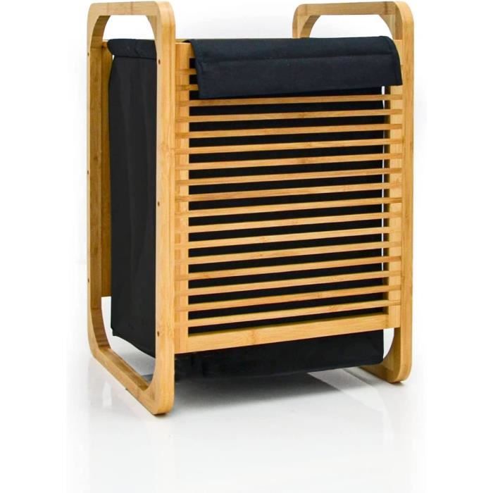 50 Litres Panier À Linge Bambou Couvercle 40x36x57 Corbeille Sac Sale Meuble Salle Bain
