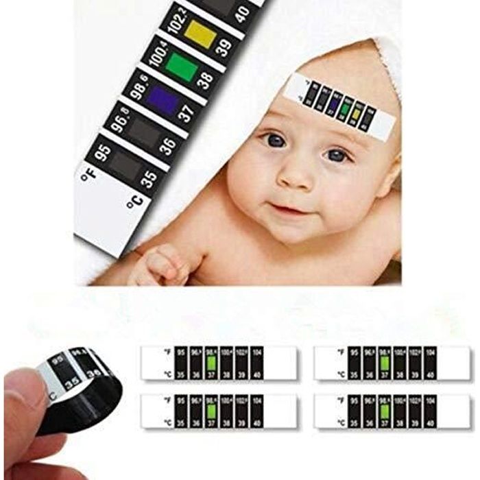  Lot de 10 bandelettes de thermom&egrave;tre pour Frontal r&eacute;utilisables et Flexibles pour b&eacute;b&eacute; et Enfant 