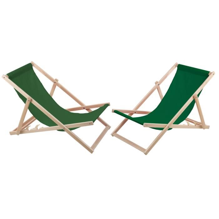 Set De 2 Chaises Longues En Bois Avec Coussin Et Table D50 - Provenza