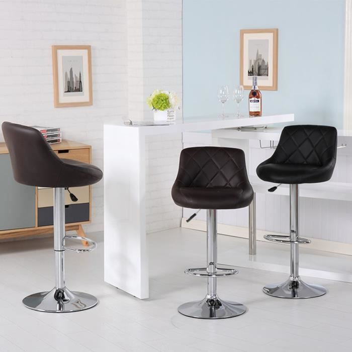 4 Tabourets de bar - Chaise de bar Simili Noir - avec Siège Rembourré  - Hauteur réglable 53cm-73cm