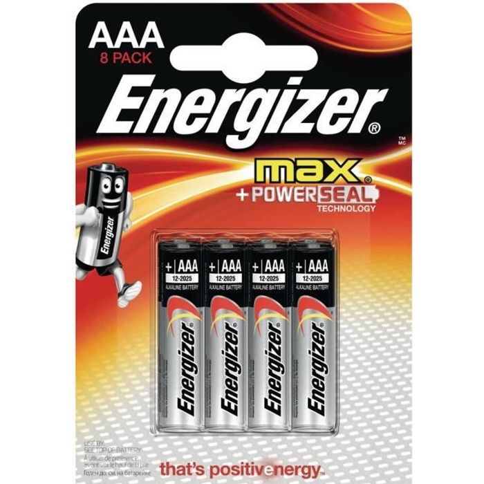 Lot de 8 piles alcalines Max AAA - LR03 1,5V non rechargeables