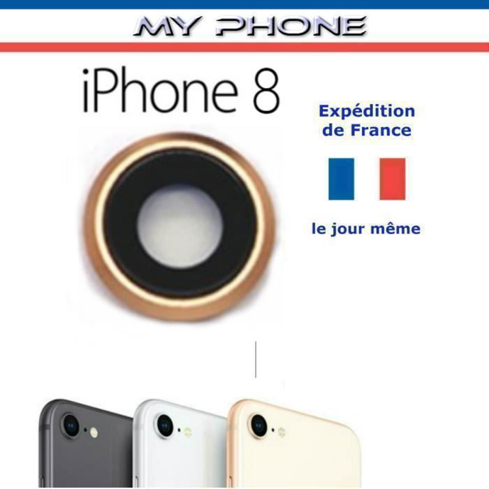 Vitre Cache Caméra Apple IPHONE 8 ROSE-OR Lentille en verre avec cadre Photo Arrière
