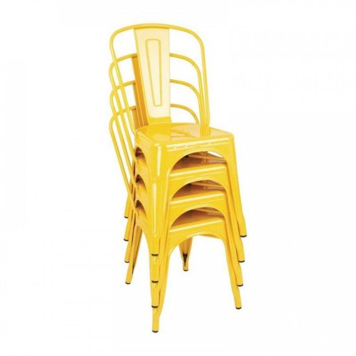 Lot de 4 chaises de bistrot assise (H)442 mm en acier galvanisé jaune Lot de 4 chaises de bistrot assise (H)442 mm en acier galvanisé jaune