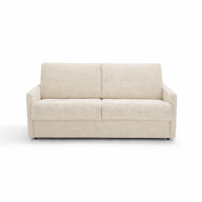 CALICOSY - Canapé convertible 3 places en velours côtelé L175cm - Matelas 14cm - COSENZA - Ecru
