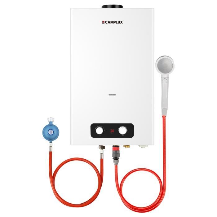 Chauffe-eau à Gaz 16 Litres CAMPLUX BD422-DE Chauffe-eau Instantané LPG 50mbar pour Camping/ Extérieur/ Jardin 32KW
