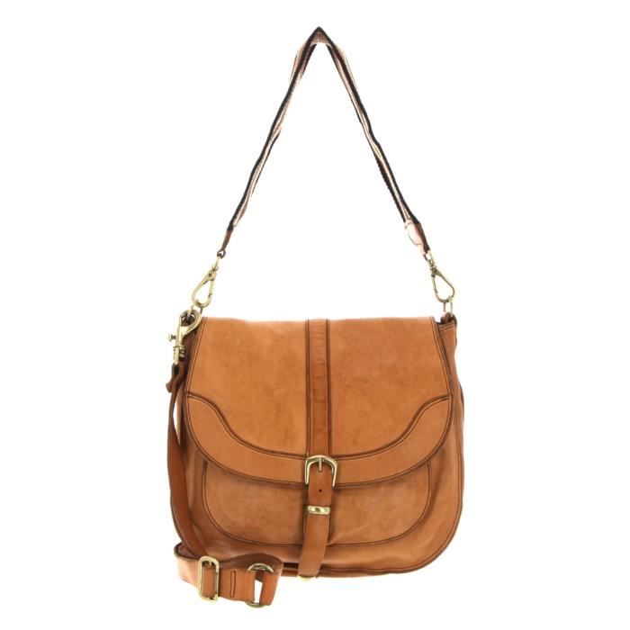 Sac à épaule CAMPOMAGGI - Cuir Couleur Chameau - Avec Rabat - Neuf Avec étiquettes