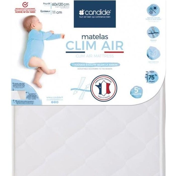 Candide - Matelas bébé pliant 2 parties 60x120cm Fibres déhoussable