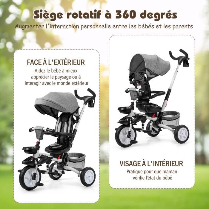 COSTWAY Tricycle Evolutif pour Enfant 6 en 1 Siège Twist 360°, Capote