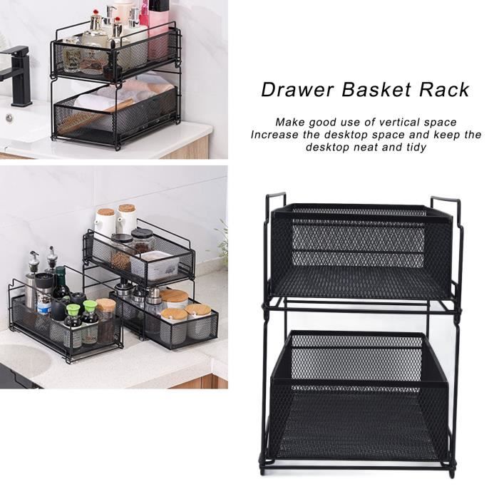 BOKIOVIN Étagère à Épices 2 Niveaux Noir - Porte-Épices Métal Pour Comptoir Cuisine