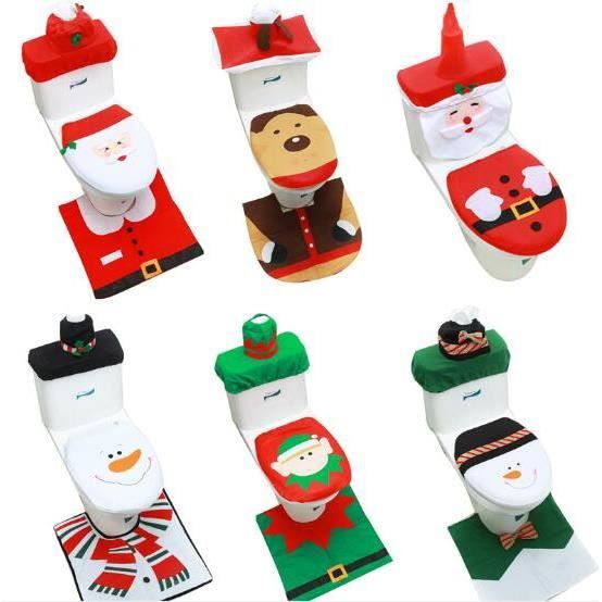 Lot De 3 Housse De Toilette Decoration Noel Avec Tapis Pour Salle