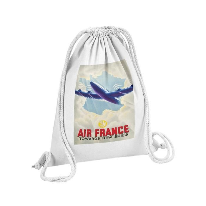 Sac de Gym en Coton Blanc Air France New Skies Retro Vintage