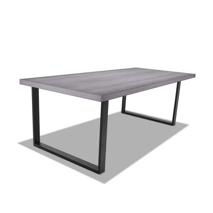table de salle à manger en bois et métal - pieds noirs carrés - 160x90 cm - marbre foncé