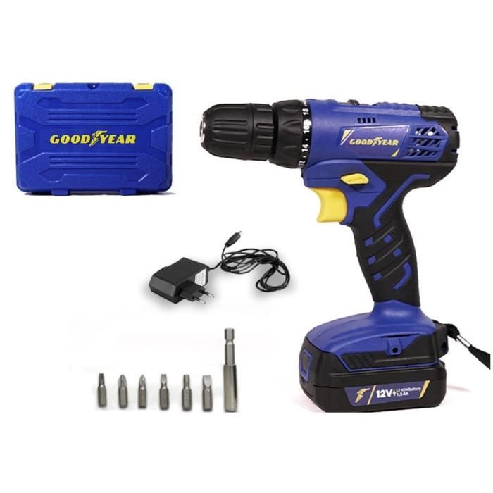 Perceuse Visseuse 12V Goodyear GY2112LD Batterie Lithium 1.3Ah Éclairage LED
