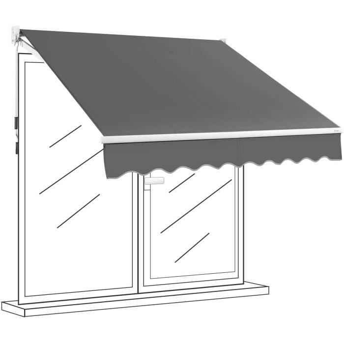 GOPLUS Auvent Rétractable avec Manivelle Store Banne Manuel avec Revêtement PA et Cadre en Aluminium pour