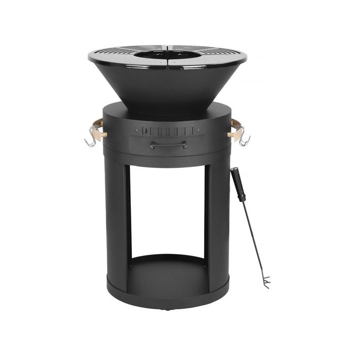 Barbecue plancha brasero a charbon et bois Cesar - 49 x 49 x 92 cm - Noir