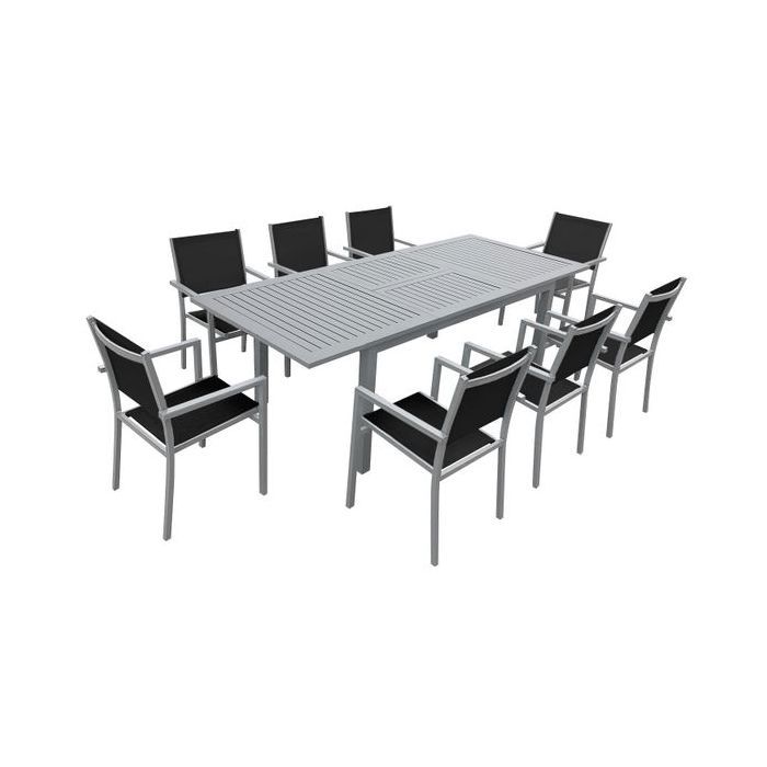 Salon De Jardin Capri Extensible En Textilene Noir 8 Places