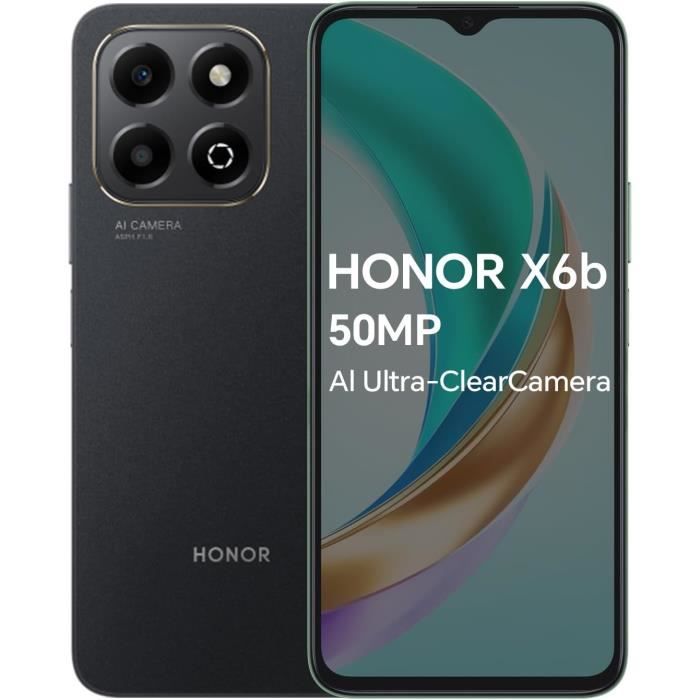 HONOR X6b 4G Smartphone 4Go 128Go6.56 90Hz TFTLCD5200mAh Batterie50MP Appareil Photo PrincipalAndroid 14Dual SimNFCNoir