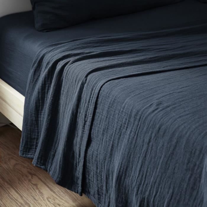 Drap plat 270x300 cm Gaze de coton Minuit Drap plat 270x300 cm Gaze de coton Minuit
