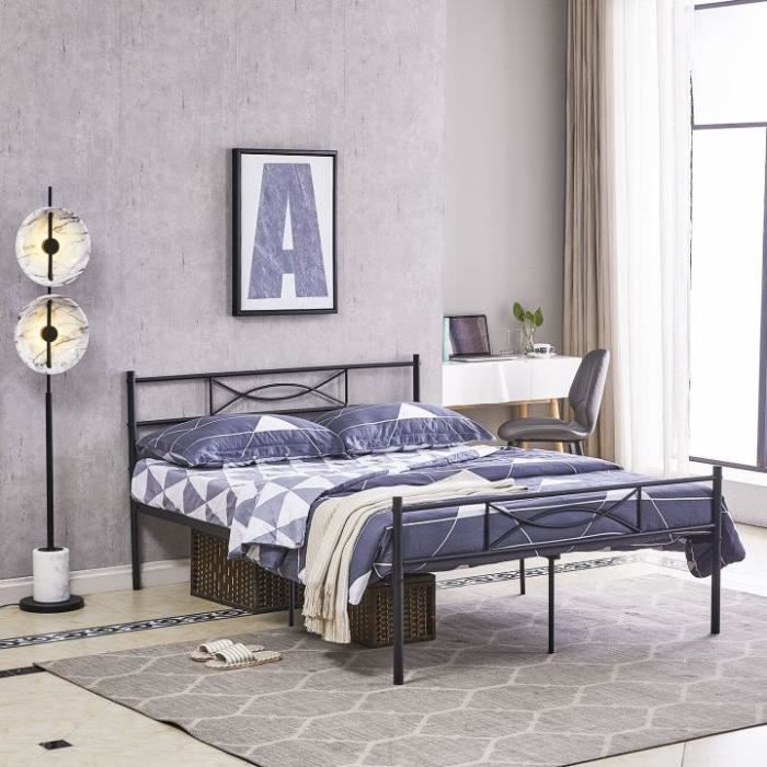 Ipotius Lit Structure Lit Adulte Noir 140x190 Cm Lit Double