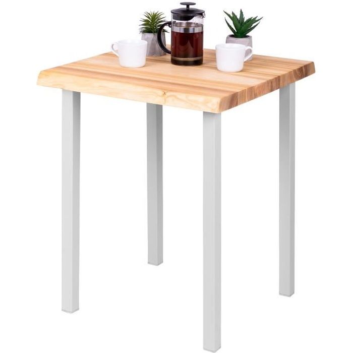 lamo manufaktur table de bar cuisine - table haute industrielle - table haute en bois - 60x60x76 cm - blanc - classic - naturel